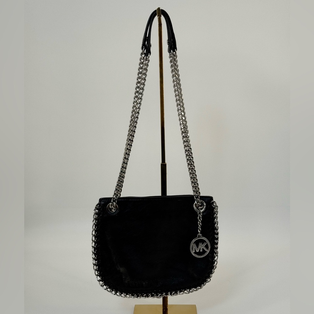 Michael Michael Kors Black Leather Shoulder/Crossbody Chelsea Silver Chain Bag - Picture 16 of 17